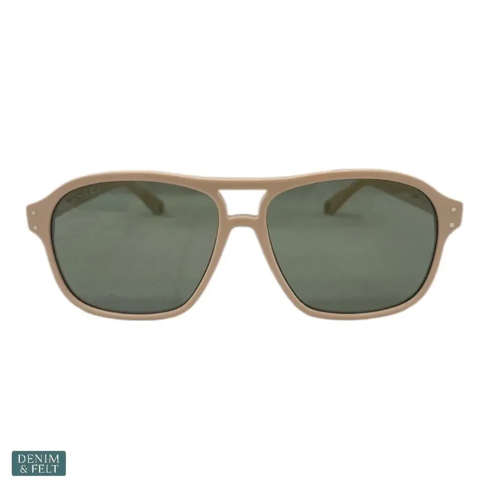 NEW‎ Gucci GG0475S Ivory Green Square Aviator Matte Lens Designer Sunglasses